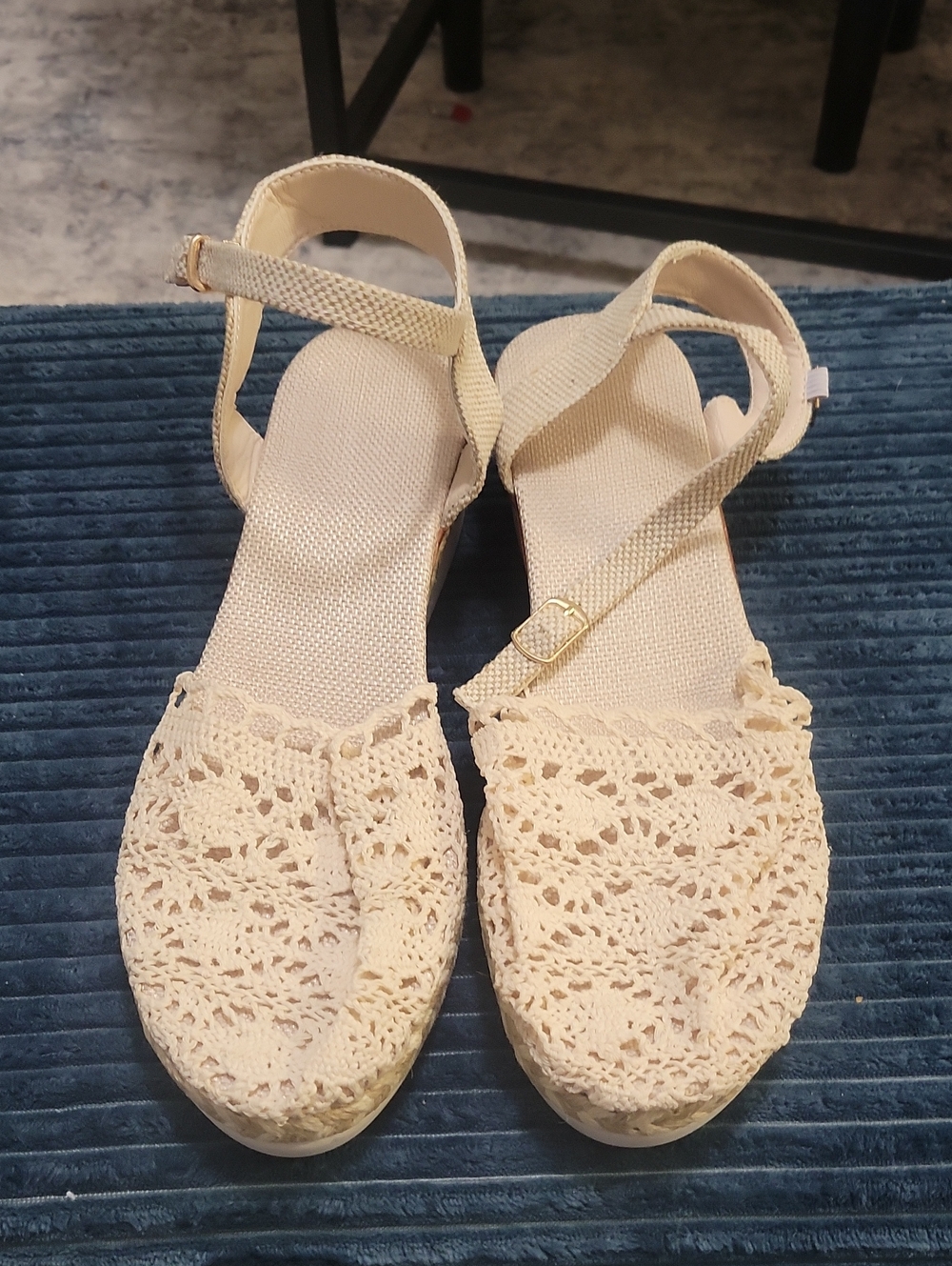 Women’s Cream Crochet Espadrille Wedge Sandals